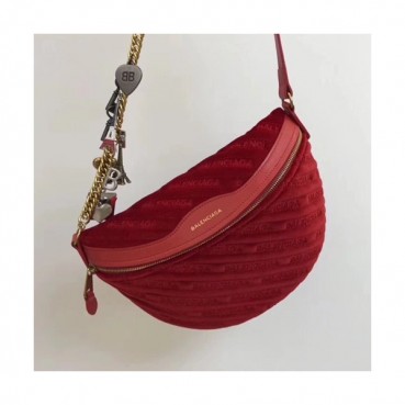 Balenciaga 2019 Velvet Belt Bag ,27CM - 발렌시아가 2019 남여공용 벨벳 벨트백,BGB0198,27CM,레드