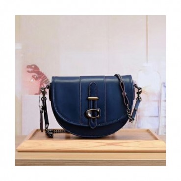 Coach Leather Saddle Shoulder Bag,20cm - 코치 레더 새들 숄더백 47924,COAB0224,20cm,네이비