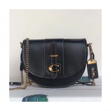 Coach Leather Saddle Shoulder Bag,20cm - 코치 레더 새들 숄더백 47924,COAB0208,20cm,블랙