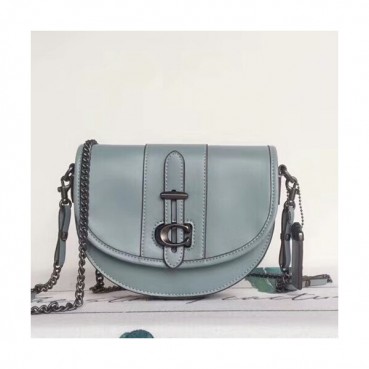 Coach Leather Saddle Shoulder Bag,20cm - 코치 레더 새들 숄더백 47924,COAB0207,20cm,스카이블루