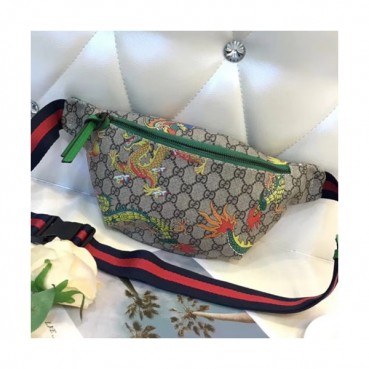 Gucci GG Supreme Gragon Patch Belt Bag,25CM - 구찌 GG 수프림 드래곤패치 남여공용 벨트백 GUB0125,25cm,브라운