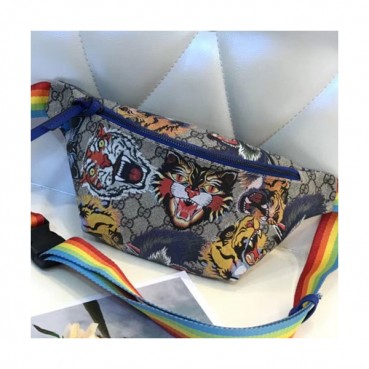 Gucci GG Supreme Tiger Patch Belt Bag,21CM - 구찌 GG 수프림 타이거패치 남여공용 벨트백 GUB0124 ,21cm,브라운