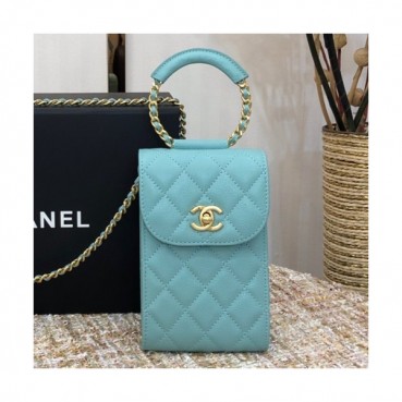 Chanel 2020 Leather Chain Shoulder Bag / Phone Bag,18.5CM - 샤넬 2020 레더 체인 숄더백/폰 백 CHAB1569,18.5CM,스카이블루