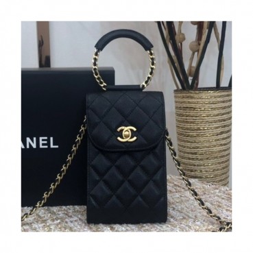 Chanel 2020 Leather Chain Shoulder Bag / Phone Bag,18.5CM - 샤넬 2020 레더 체인 숄더백/폰 백 CHAB1568,18.5CM,블랙