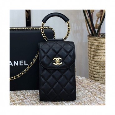 Chanel 2020 Leather Chain Shoulder Bag / Phone Bag,18.5CM - 샤넬 2020 레더 체인 숄더백/폰 백 CHAB1567,18.5CM,블랙