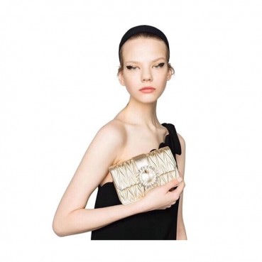 MiuMiu 2020 Matelasse Mini Chain Shoulder Bag,18cm - 미우미우 2020 마틀라세 미니 체인 숄더백,5BH095, MIUB0401, 18cm,옐로우골드