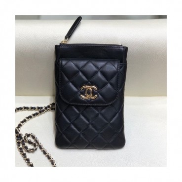Chanel 2020 Leather Chain Shoulder Bag / Phone Bag,18CM - 샤넬 2020 레더 체인 숄더백/폰 백 CHAB1498,18CM,블랙