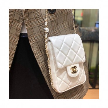 Chanel 2020 Leather Chain Shoulder Bag / Phone Bag,17CM - 샤넬 2020 레더 체인 숄더백/폰 백 CHAB1425,17CM,화이트
