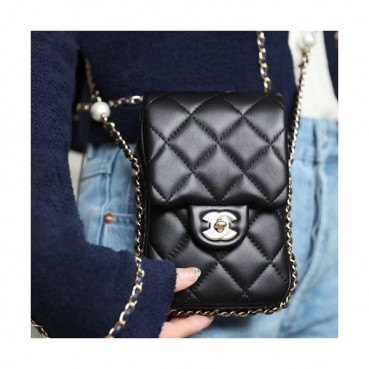 Chanel 2020 Leather Chain Shoulder Bag / Phone Bag,17CM - 샤넬 2020 레더 체인 숄더백/폰 백 CHAB1416,17CM,블랙