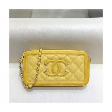Chanel 2019 Leather Double Zip Chain Shoulder Bag / Phone Bag,19CM - 샤넬 2019 레더 더블 지퍼 체인 숄더백/폰 백 CHAB1191,19CM,옐로우