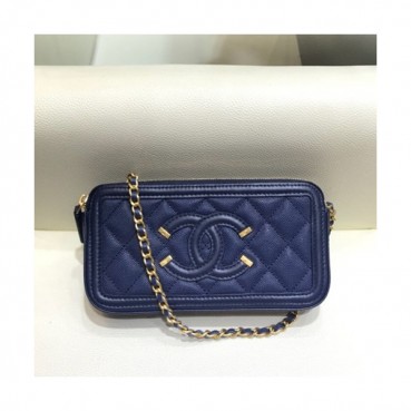 Chanel 2019 Leather Double Zip Chain Shoulder Bag / Phone Bag,19CM - 샤넬 2019 레더 더블 지퍼 체인 숄더백/폰 백 CHAB1190,19CM,블루