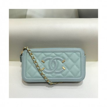 Chanel 2019 Leather Double Zip Chain Shoulder Bag / Phone Bag,19CM - 샤넬 2019 레더 더블 지퍼 체인 숄더백/폰 백 CHAB1189,19CM,스카이블루