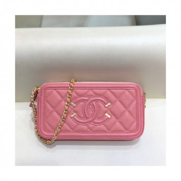 Chanel 2019 Leather Double Zip Chain Shoulder Bag / Phone Bag,19CM - 샤넬 2019 레더 더블 지퍼 체인 숄더백/폰 백 CHAB1188,19CM,핑크
