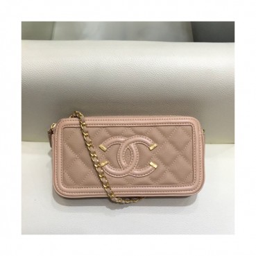 Chanel 2019 Leather Double Zip Chain Shoulder Bag / Phone Bag,19CM - 샤넬 2019 레더 더블 지퍼 체인 숄더백/폰 백 CHAB1187,19CM,베이지핑크