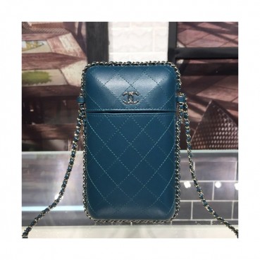 Chanel 2019 Leather Chain Shoulder Bag / Phone Bag,20CM - 샤넬 2019 레더 체인 숄더백/폰 백 CHAB0801,20CM,블루