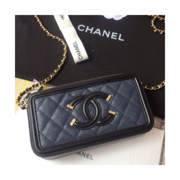 Chanel 2019 Leather Double Zip Chain Shoulder Bag / Phone Bag,19CM - 샤넬 2019 레더 더블 지퍼 체인 숄더백/폰 백 CHAB0676,19CM,네이비