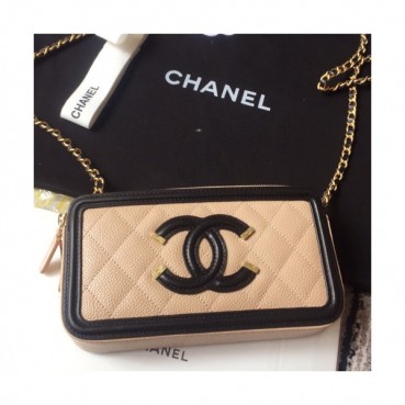 Chanel 2019 Leather Double Zip Chain Shoulder Bag / Phone Bag,19CM - 샤넬 2019 레더 더블 지퍼 체인 숄더백/폰 백 CHAB0675,19CM,베이지