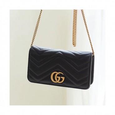 Gucci 2019 Marmont Mini Leather Chain Shoulder Cross Bag,18CM - 구찌 2019 마몬트 미니 레더 체인 숄더 크로스백 488426,GUB0529,18cm,블랙