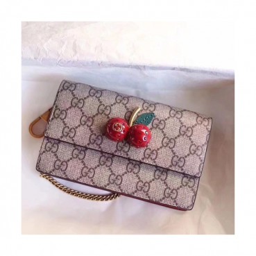 Gucci GG 2019 Supreme Canvas Cherry Mini Chain Shoulder Cross Bag,16.5CM - 구찌 GG 2019 수프림 캔바스 체리 미니 체인 숄더 크로스백 481291,GUB0524,16.5CM,베이지