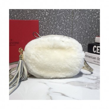 [부들부들 러블리한 미니멀 퍼 크로스백~❤❤]Valentino 2019 Fur & Leather Shoudler Cross Bag,21CM - 발렌티노 2019 퍼 & 레더 숄더 크로스백,VTB0361,21CM,화이트