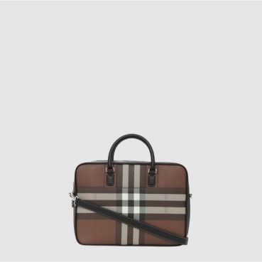 버버리 남성 체크 레더 브리프케이스 - Burberry Mens Check Leather Briefcase 