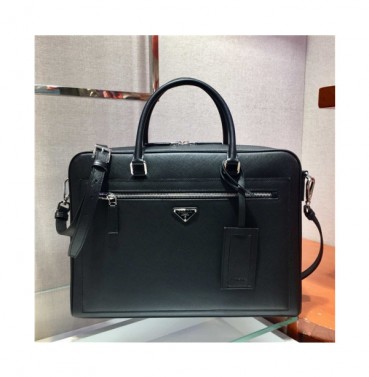 [프라다] Prada 2020 Men's Leather Satchel Bag,38cm - 프라다 2020 남서용 레더 서류가방,38cm,PRAB0221,블랙