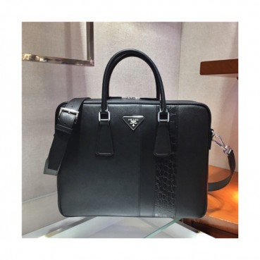 [프라다] Prada 2020 Men's Leather Satchel Bag,36cm - 프라다 2020 남서용 레더 서류가방,36cm,PRAB0220,블랙