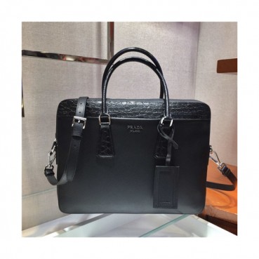 [프라다] Prada 2020 Men's Leather Satchel Bag,36cm - 프라다 2020 남서용 레더 서류가방,36cm,PRAB0217,블랙