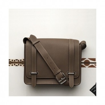 Hermes 2019 Steve Togo Leather Messenger Shoulder Bag ,28cm - 에르메스 2019 스티브 토고 레더 남여공용 메신저 숄더백 HERB0749,28cm,카키그레이
