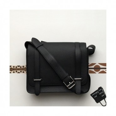 Hermes 2019 Steve Togo Leather Messenger Shoulder Bag ,28cm - 에르메스 2019 스티브 토고 레더 남여공용 메신저 숄더백 HERB0746,28cm,블랙