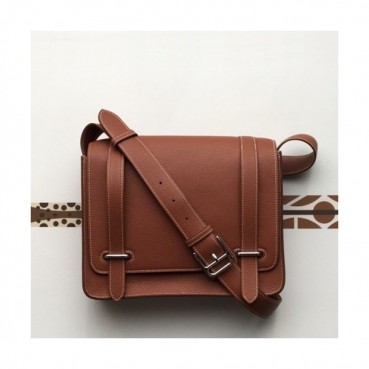 Hermes 2019 Steve Togo Leather Messenger Shoulder Bag ,28cm - 에르메스 2019 스티브 토고 레더 남여공용 메신저 숄더백 HERB0744,28cm,브라운