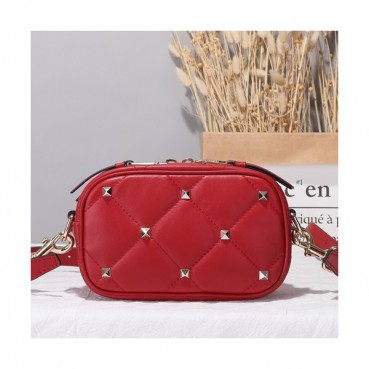 Valentino 2019 Leather Garavani Boomstud Camera Small Shoudler Bag,18CM - 발렌티노 2019 여성용 레더 가라바니 봄스터드  카메라 스몰 숄더백 ,VTB0478,18CM,레드