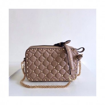 Valentino 2019 Leather Ruckstud Spike Camera Small Shoudler Bag,18.5CM - 발렌티노 2019 여성용 레더 락스터드 스파이크 카메라 스몰 숄더백 ,VTB0308,18.5CM,베이지핑크