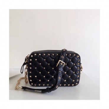 Valentino 2019 Leather Ruckstud Spike Camera Small Shoudler Bag,18.5CM - 발렌티노 2019 여성용 레더 락스터드 스파이크 카메라 스몰 숄더백 ,VTB0307,18.5CM,블랙