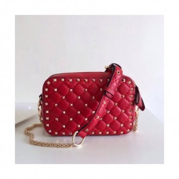 Valentino 2019 Leather Ruckstud Spike Camera Small Shoudler Bag,18.5CM - 발렌티노 2019 여성용 레더 락스터드 스파이크 카메라 스몰 숄더백 ,VTB0306,18.5CM,레드