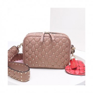 Valentino 2019 Leather Ruckstud Camera Small Shoudler Bag,20CM - 발렌티노 2019 여성용 레더 락스터드 카메라 스몰 숄더백 ,VTB0285,20CM,베이지핑크