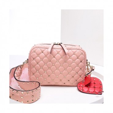 [❤러블리 봄신상!  귀여움 뿜뿜❤]Valentino 2019 Leather Ruckstud Camera Small Shoudler Bag,20CM - 발렌티노 2019 여성용 레더 락스터드 카메라 스몰 숄더백 ,VTB0283,20CM,핑크