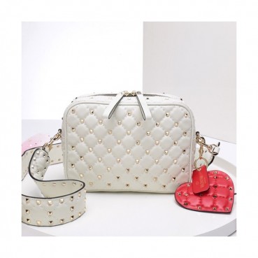 Valentino 2019 Leather Ruckstud Camera Small Shoudler Bag,20CM - 발렌티노 2019 여성용 레더 락스터드 카메라 스몰 숄더백 ,VTB0282,20CM,화이트