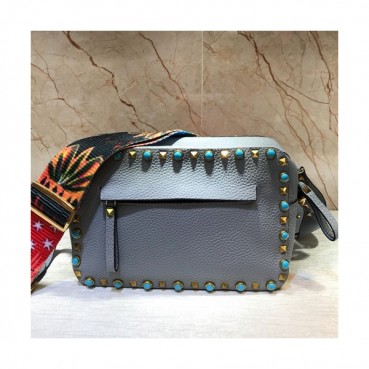 Valentino 2019 Leather Camera Shoudler Bag,24CM - 발렌티노 2019 여성용 레더 카메라 숄더백 ,VTB0079,24CM,블루그레이