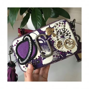 Mark Jacobs Leather Women Camera Shoulder Bag,19cm - 마크제이콥스 레더 여성용 카메라 숄더백,MJB0036 ,19cm,퍼플+화이트