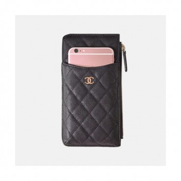 Chanel 2019 Ladies Wallet / Coin Purse / Card Purse / Phone Case - 샤넬 2019 여성용 레더 장지갑  / 동전지갑 / 카드지갑 / 휴대폰 케이스,CHAW0004,19.5cm.블랙(금장)