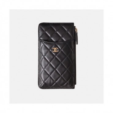 [매장판]Chanel 2019 Ladies Wallet / Coin Purse / Card Purse / Phone Case - 샤넬 2019 여성용 레더 장지갑 / 동전지갑 / 카드지갑 / 휴대폰 케이스,CHAW0001,19.5cm.블랙(금장)