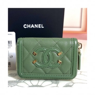 Chanel 2021 Women's Leather Card Purse,11cm,CHAW0133 - 샤넬 2021 여성용 레더 카드퍼스,11cm,그린