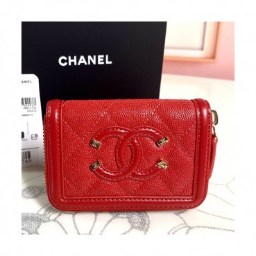 Chanel 2021 Women's Leather Card Purse,11cm,CHAW0131 - 샤넬 2021 여성용 레더 카드퍼스,11cm,레드