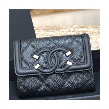 Chanel 2021 Women's Leather Coin purse/Card purse,11cm - 샤넬 2021 여성용 레더 코인퍼스/카드퍼스,11cm,CHAW0121,블랙