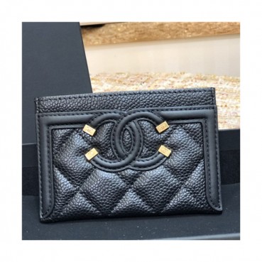 Chanel 2021 Women's Leather Card purse,11cm - 샤넬 2021 여성용 레더 카드퍼스,11cm,CHAW0115,블랙
