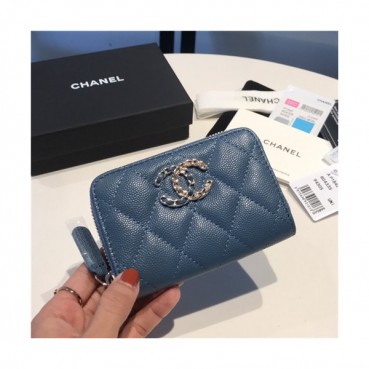Chanel 2021 Women's Leather Coin purse/Card purse,11.5cm - 샤넬 2021 여성용 레더 코인퍼스/카드퍼스,11.5cm,CHAW0114,블루