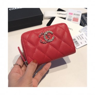 Chanel 2021 Women's Leather Coin purse/Card purse,11.5cm - 샤넬 2021 여성용 레더 코인퍼스/카드퍼스,11.5cm,CHAW0111,레드