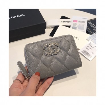 Chanel 2021 Women's Leather Coin purse/Card purse,11.5cm - 샤넬 2021 여성용 레더 코인퍼스/카드퍼스,11.5cm,CHAW0108,그레이