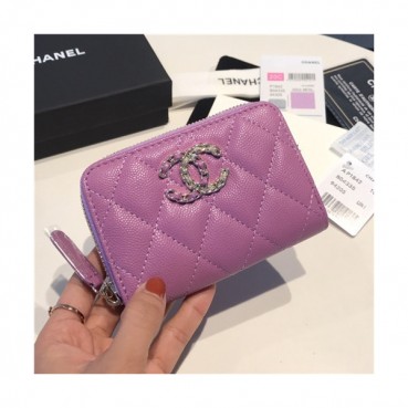 Chanel 2021 Women's Leather Coin purse/Card purse,11.5cm - 샤넬 2021 여성용 레더 코인퍼스/카드퍼스,11.5cm,CHAW0106,퍼플